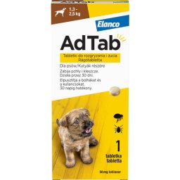 AdTab kullancs és bolha elleni rágótabletta kutyáknak (1 tablettás kiszerelés | 1.3 - 2.5 kg | 56 mg)