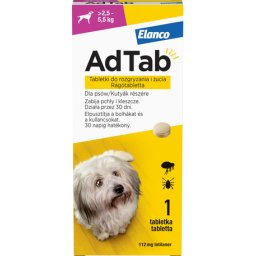 AdTab kullancs és bolha elleni rágótabletta kutyáknak (1 tablettás kiszerelés | 2.5 - 5.5 kg | 112 mg)