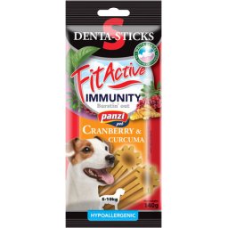 FitActive Hypoallergenic Denta-Sticks Immunity Cranberry & Curcuma - Immunerősítő és fogtisztító rágórudak kistestű kutyáknak (S) 140gr