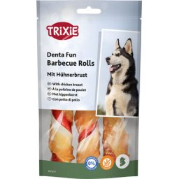 Trixie Denta Fun barbecues és csirkés csavart rágórudak kutyáknak (3 x 12 cm) 110gr