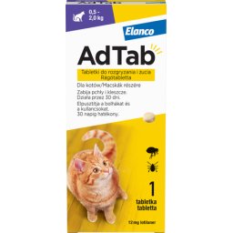AdTab kullancs és bolha elleni rágótabletta macskáknak (1 tablettás kiszerelés | 0.5 - 2 kg | 12 mg)