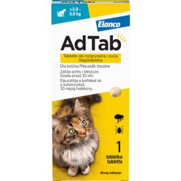 AdTab kullancs és bolha elleni rágótabletta macskáknak (1 tablettás kiszerelés | 2-8 kg | 48 mg)