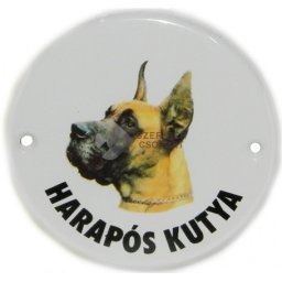 Harapós kutya – Német Dog fajtát ábrázoló figyelmeztető tábla (10 cm)