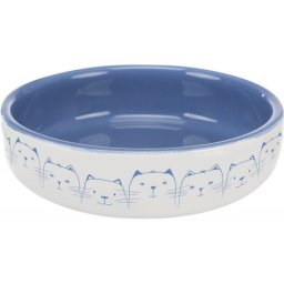 Trixie rövid orrú macskáknak kerámia tál macska mintával (Krém/kék; 15 cm)
