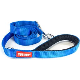 Yutipet póráz párnázott markolattal, kis méretű karabinerrel (120 cm hosszú | 20 mm széles heveder | Kék)