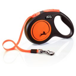 Flexi Neon szalagpóráz - M, 25 kg-ig, 5 m, Narancs