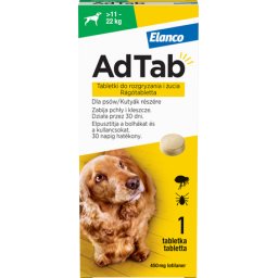 AdTab kullancs és bolha elleni rágótabletta kutyáknak (1 tablettás kiszerelés | 11 - 22 kg | 450 mg)