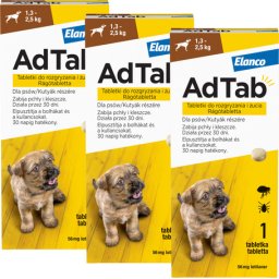 AdTab kullancs és bolha elleni rágótabletta kutyáknak (3 tablettás kiszerelés | 1.3 - 2.5 kg | 3 x 56 mg)