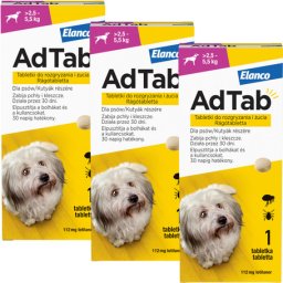 AdTab kullancs és bolha elleni rágótabletta kutyáknak (3 tablettás kiszerelés | 2.5 - 5.5 kg | 3 x 112 mg)