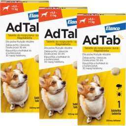 AdTab kullancs és bolha elleni rágótabletta kutyáknak (3 tablettás kiszerelés | 5.5 - 11 kg | 3 x 225 mg)