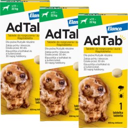 AdTab kullancs és bolha elleni rágótabletta kutyáknak (3 tablettás kiszerelés | 11 - 22 kg | 3 x 450 mg)