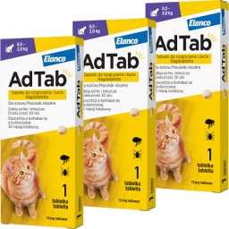 AdTab kullancs és bolha elleni rágótabletta macskáknak (3 tablettás kiszerelés | 0.5 - 2 kg | 3 x 12 mg)