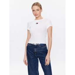 Tommy Jeans Póló Tjw Bby Rib Xs Badge DW0DW15641 Fehér Slim Fit