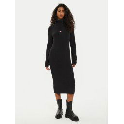 Tommy Jeans Kötött ruha Tjw Mockneck Badge DW0DW19815 Fekete Regular Fit
