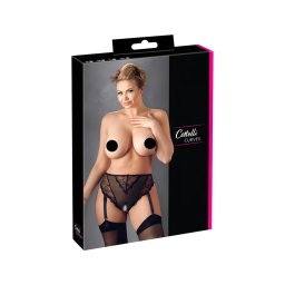 Cottelli Plus Size - csipke harisnyatartós bugyi (fekete)