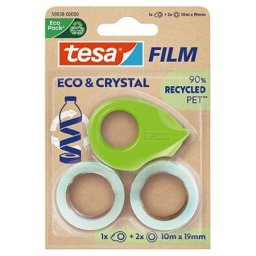 TESA Ragasztószalag, adagolóval, kézi, 2 db TESA "Eco&Crystal" 19 mm x 10 m, átlátszó