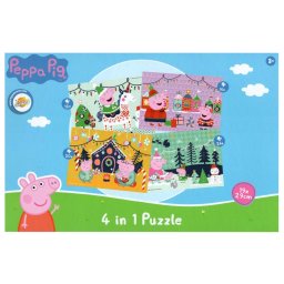 PEPPA MALAC karácsonyi hangulatban gyerek puzzle 4 az 1-ben, 19x29 cm