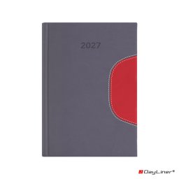 Határidőnapló Memphis B5 heti, fehér lapokkal szürke-piros Dayliner 2027.