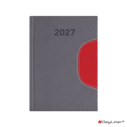 Határidőnapló Memphis B6 heti, fehér lapokkal szürke-piros Dayliner 2027.