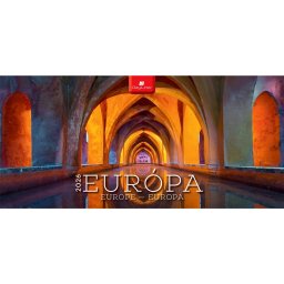 Képes asztali naptár Európa 320 x 150 mm, fehér lapokkal álló karton tartóval Dayliner 2026.