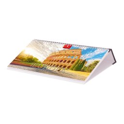 Képes asztali naptár Európa 320 x 150 mm, fehér lapokkal fekvő fekete műbörrel borított tartóval Dayliner 2026.