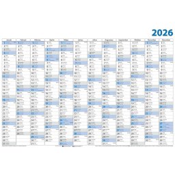Plakátnaptár 980 × 680 mm, fehér lapokkal kék ívben Dayliner 2027.