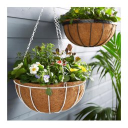 Akasztható fém kosár - virágcserépek rögzítéséhez - 25 cm - fehér