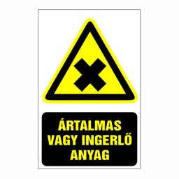 Ártalmas vagy Ingerlő Anyag – 16x25 cm Öntapadós Vinil Figyelmeztető Felirat