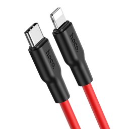 Hoco. X21 Plus Szilikon Gyorstöltő Adatkábel USB C - Lighting típusú csatlakozóval Piros-fekete