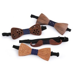 Fából készült csokornyakkendő zene, virágok, bajusz