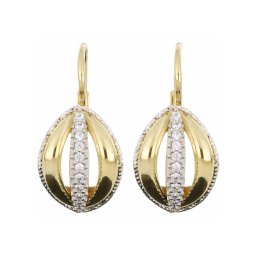 Szilvamag alakú sorban köves patentzáras fülbevaló, 14kt, 4,04 g