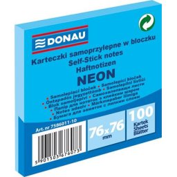 DONAU Öntapadó jegyzettömb, 76x76 mm, 100 lap, DONAU, neon kék