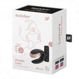 Satisfyer Double Love Black - okos, akkus, vízálló, rádiós párvibrátor