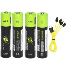 4db 1,5v Aaa 600mah Li-po Akkumulátor Micro-usb (5728)