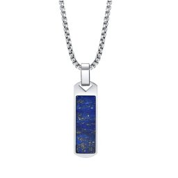 Téglalap nemesacél férfi nyaklánc, lapis lazuli berakással