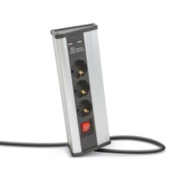 Delight Sarokeloszt - kapcsols - 3 x 250V, 16A - 2 x USB, 2,1A - alumnium hz