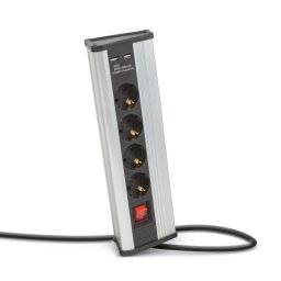 Delight Sarokeloszt - kapcsols - 4 x 250V, 16A - 2 x USB, 2,1A - alumnium hz