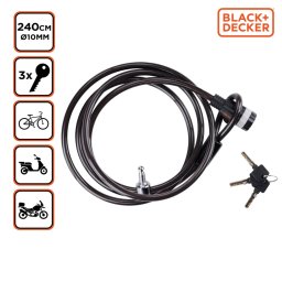 BLACK+DECKER Kerékpár kábelzár Ø1x240cm, 500g, 3 kulcs (BXCHBL7005)
