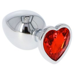Toyz4Lovers - Fém anál dildó szív formájú, piros kristállyal (L méret)