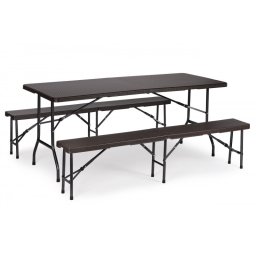 Rattan Bankett Asztal 180cm + 2 Pad Magyarorszgon - Kerti, Terasz, Piknik, Kltri, Rattan Btor, Bankett Asztal Set