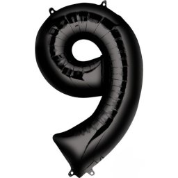 Fekete Black óriás szám fólia lufi 9-es, 86x55 cm