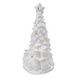 Kerámia LED-es fa hóemberekkel, 33,5 cm, 2x AA, meleg fehér, időzítő