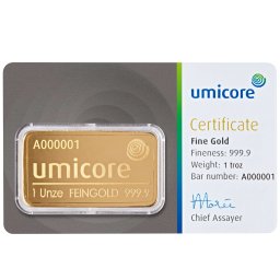 Umicore - 1 Oz - befektetési aranylap