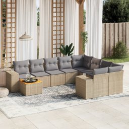 vidaXL 10 részes bézs polyrattan kerti ülőgarnitúra párnával
