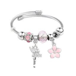 Pandora stílusú nemesacél karkötő, tündér charmmal - pink