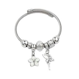 Pandora stílusú nemesacél karkötő, tündér charmmal - fehér