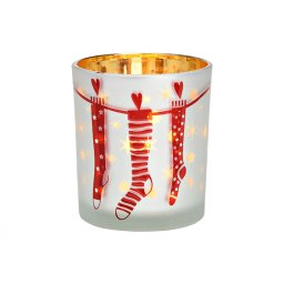 Üveg gyertyatartó CHRISTMAS STOCKING 10 cm fehér