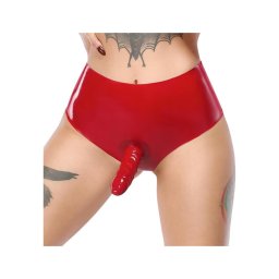 LATEX - alsó élethű dildóval (piros)