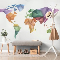 Öntapadó tapéta színes világ térkép origami stílusban