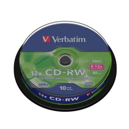 CD-RW lemez, újraírható, SERL, 700MB, 8-10x, hengeren VERBATIM [10 db]